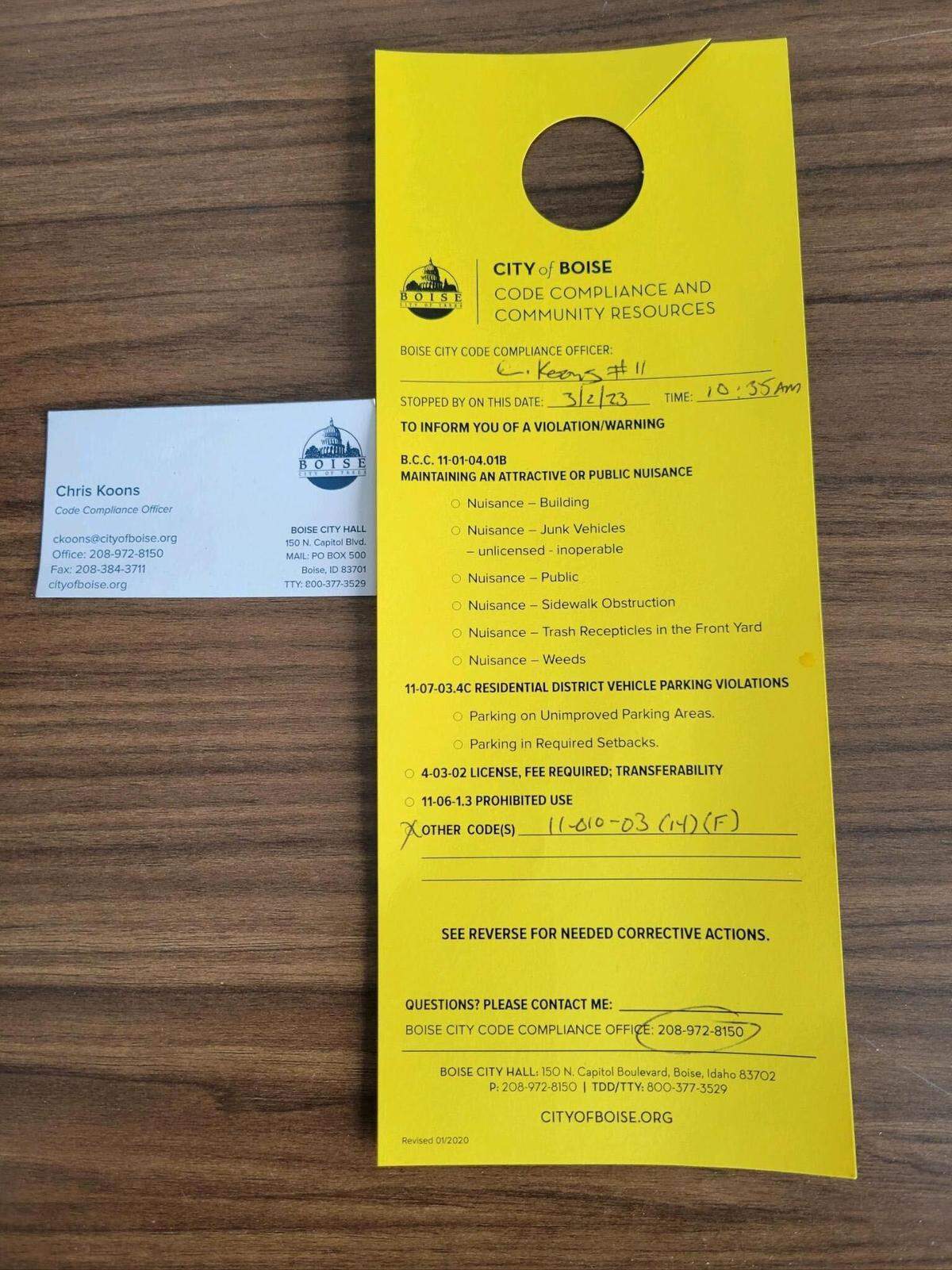 An image of the paperwork that was provided to the driver of the Mayday Health mobile billboard.