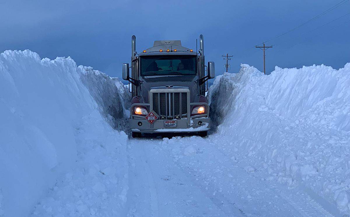 Officials with Idaho Transportation Department helped clear a route on Idaho 33 on Wednesday morning to let Matt Berry, with Berry Oil Fuel, make a much-needed delivery to Tetonia.