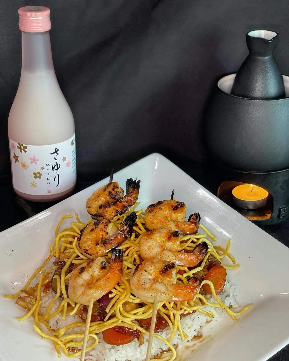 Sushi isn’t the only cuisine served at the restaurant. A recent weekend special was sweet and spicy shrimp skewers with a hint of orange citrus served over vegetables, crispy noodles and rice.