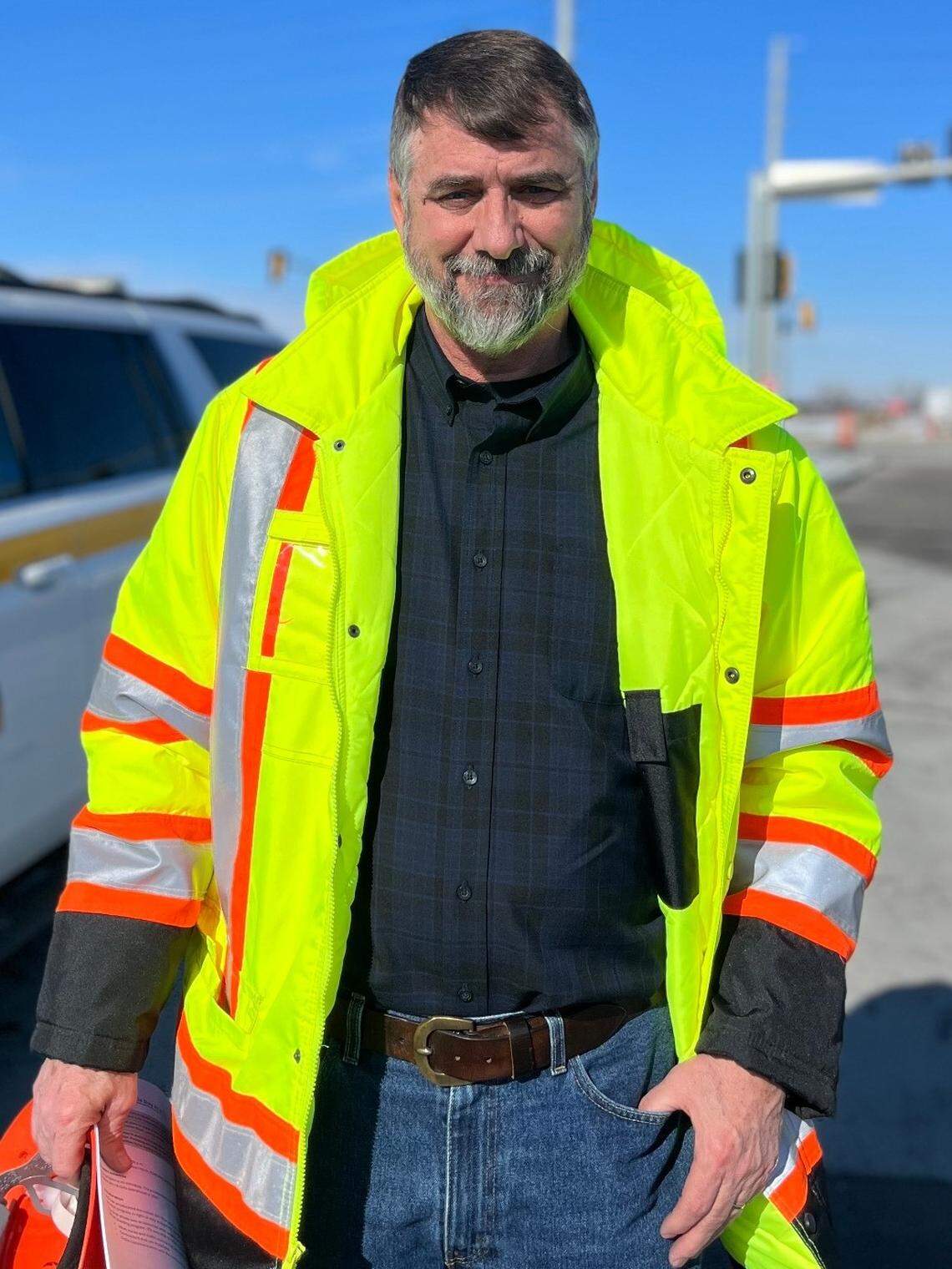 Dan Gorley, an ITD design construction engineer, stands near a work site along the Idaho 16 corridor.