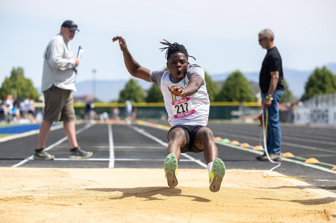 Capital’s Victor Byaundaombe placed first in the 5A boys long jump with a personal-best leap of 22-8.