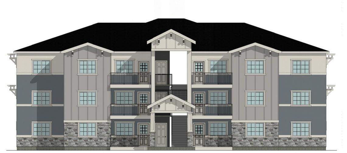A rendering of a 12-unit building proposed for a 102-unit apartment complex at 511 N. Maple Grove Road.