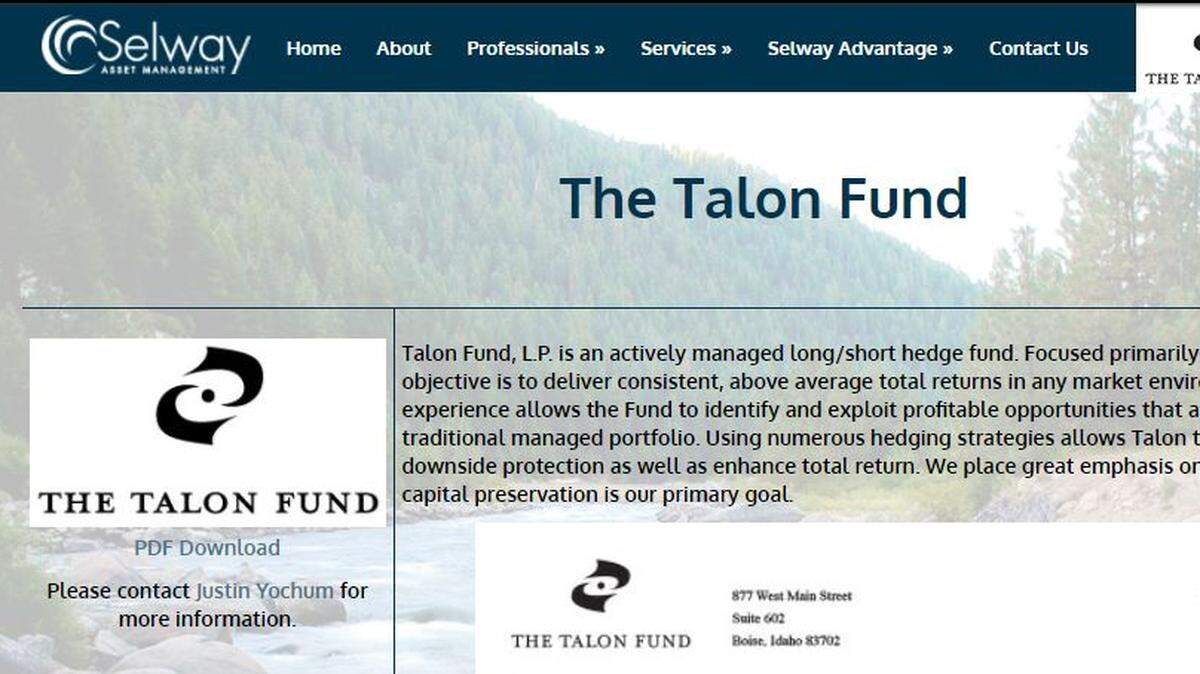 Archived copy of the Talon Fund webpage as it appeared in April 2016. The page is now empty.