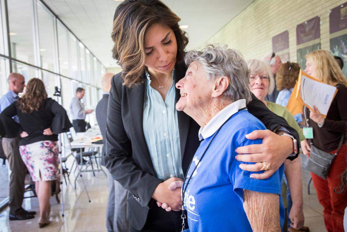 Boundary County delegate Fay Morris hugs Paulette Jordan, Democratic candidate for governor, at June’s Idaho Democratic Convention. “I told her we’re the land of the free and the home of the brave,” says Morris. “We have got to be the brave.”