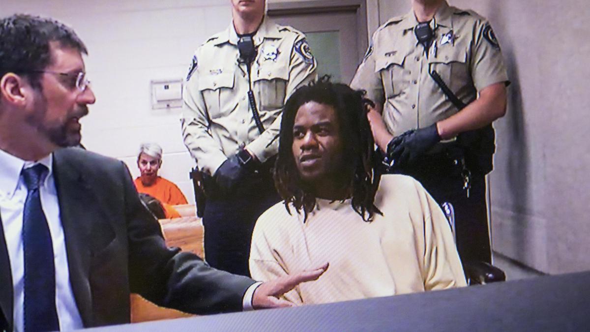 Timmy Kinner, 30, appears before 4th District Magistrate Judge Russell Comstock in a video arraignment with a public defender Monday, July 2, 2108 ,at the Ada County Courthouse in Boise. Kinner was arrested Saturday night after allegedly stabbing nine people at a 3-year-old girl's birthday party with her refugee family.