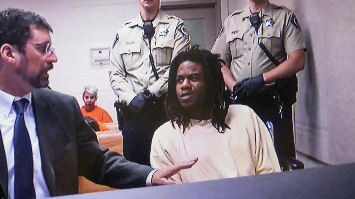 Timmy Kinner, 30, appears before 4th District Magistrate Judge Russell Comstock in a video arraignment with a public defender Monday, July 2, 2108 ,at the Ada County Courthouse in Boise. Kinner was arrested Saturday night after allegedly stabbing nine people at a 3-year-old girl's birthday party with her refugee family.