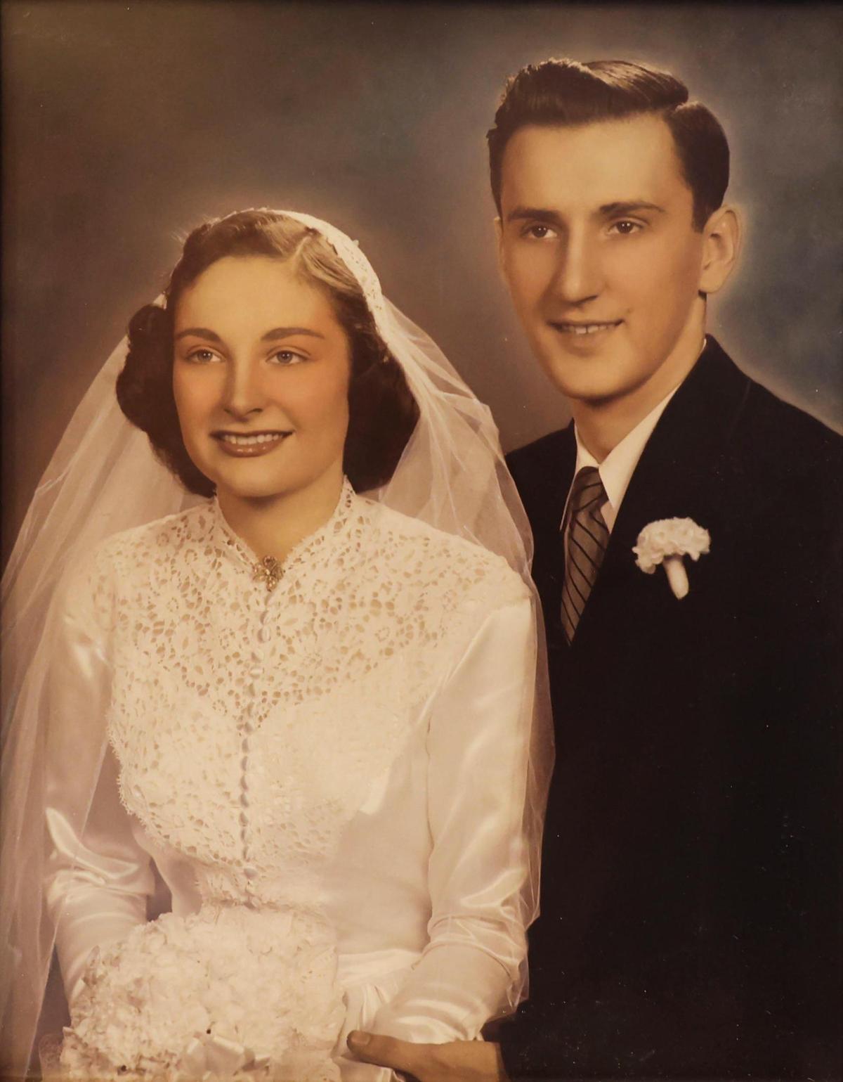 Gloria and Edward Skurzynski at their 1951 wedding at Holy Name Catholic Church in Duquesne, Pennsylvania.