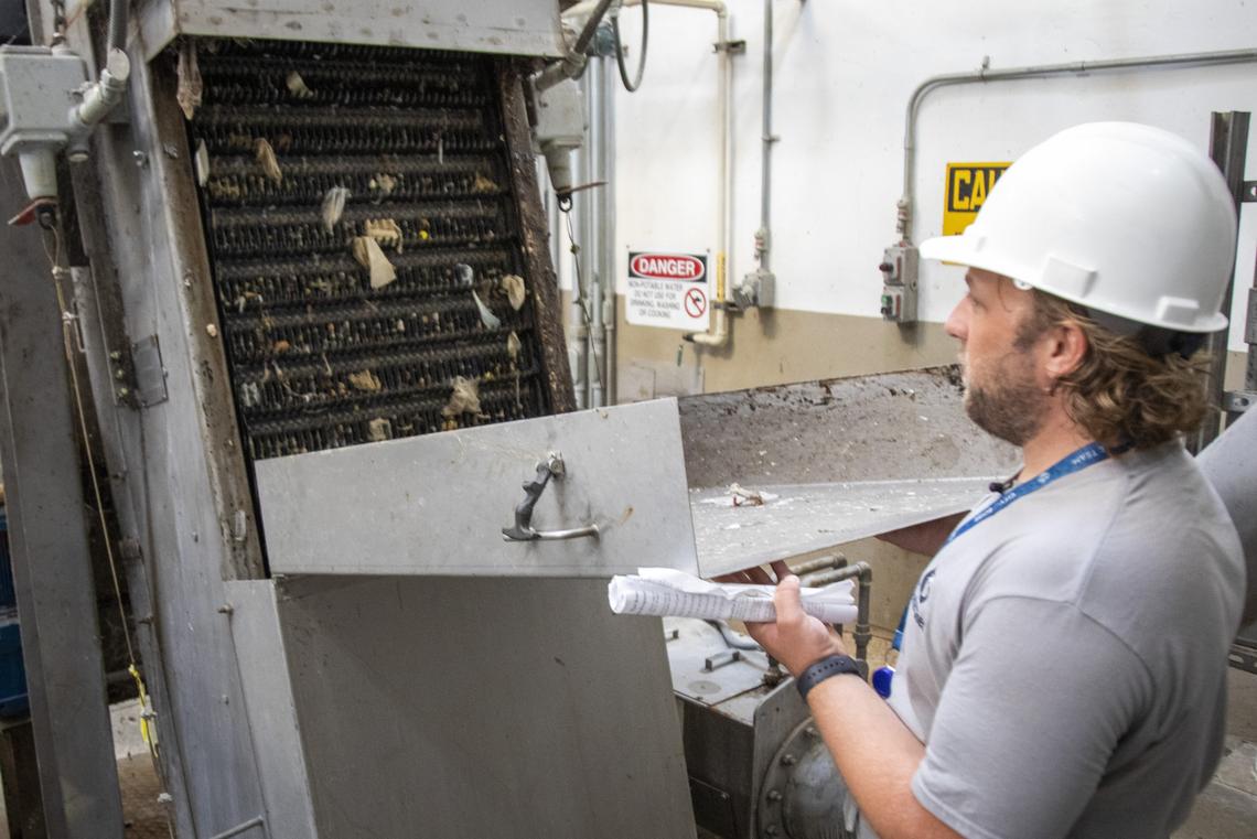 Augie Gabrielli, water education coordinator for the Boise Public Works Department, opens a screen that shows the bad things people flush down toilets, most notably wipes, which must be screened out and taken to the landfill. Only the “four p’s” go into a toilet, he says, when he takes kids on tours of facility: pee, poop, puke and toilet paper.