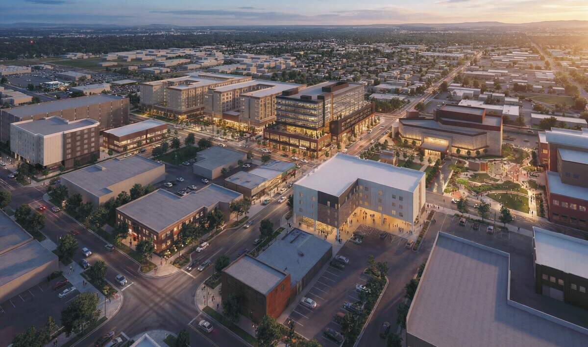 An illustration of the proposed Heritage Square development that could bring shops, offices and hundreds of apartments to a property across from Meridian City Hall.