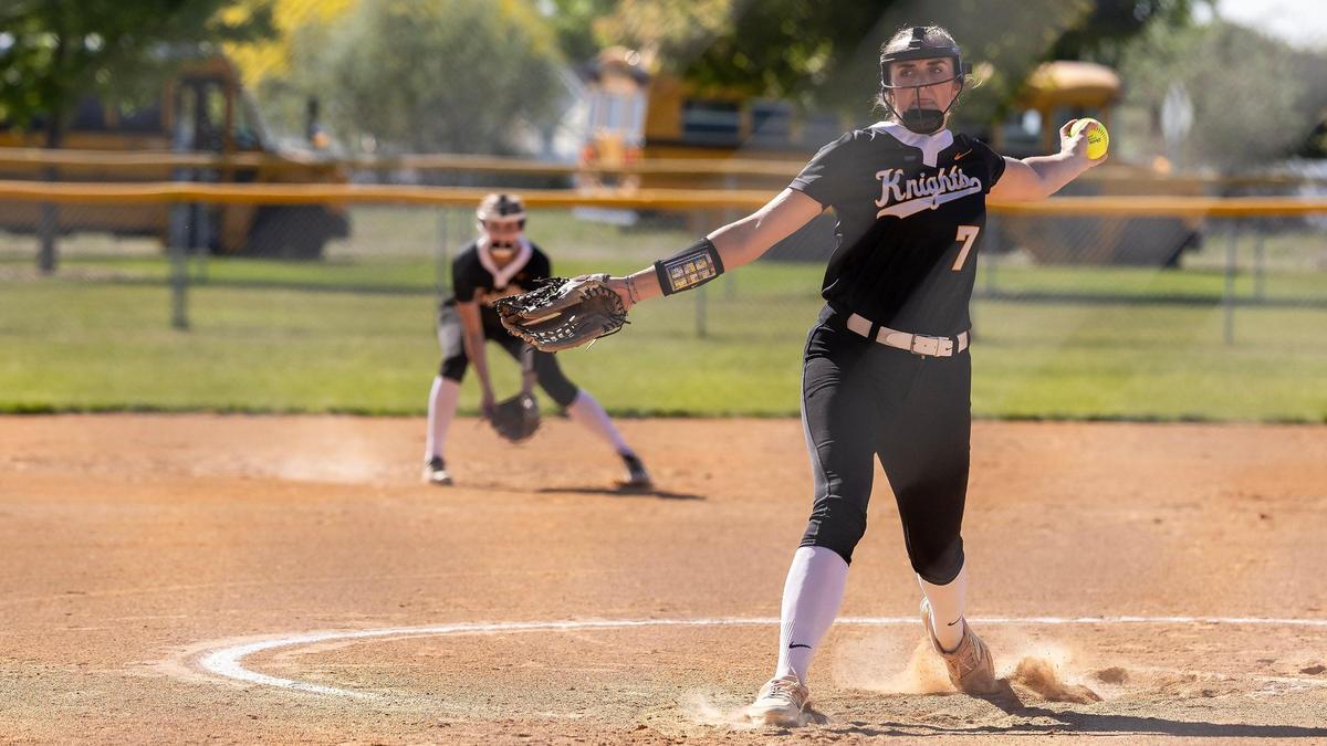 Bishop Kelly’s Lauren Fettic earned the win in the circle as the Knights beat Middleton 15-5 in five innings for the 5A District Three title Thursday at Skyview.