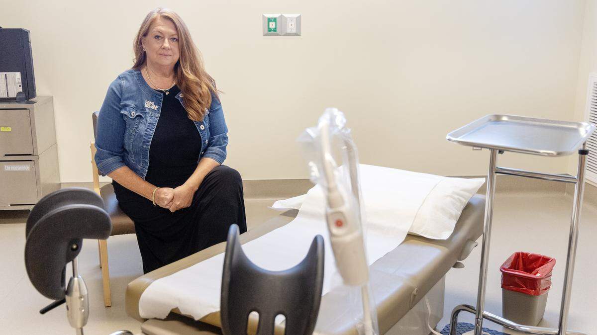 Rebecca Gibron, CEO of Planned Parenthood Great Northwest, Hawai'i, Alaska, Indiana, Kentucky, sits in one of the ambulatory surgical spaces at the Planned Parenthood health center in Meridian. The surgical space was built to care for clients having abortion procedures, but Idaho banned abortion in 2022.