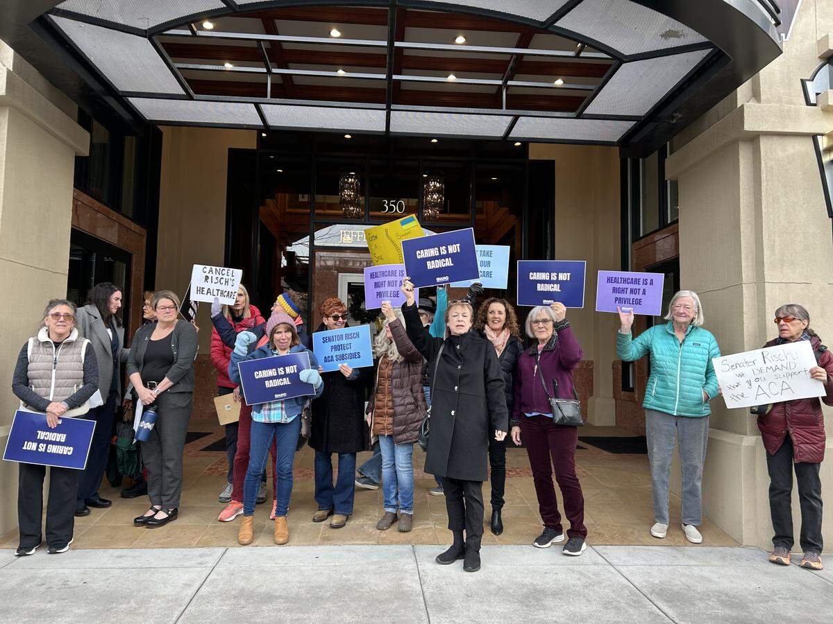 Ada County Democrats organized a protest outside U.S. Sen. Jim Risch’s office in Boise on Tuesday. Protesters warned Idaho would be “ground zero” for a health care crisis if federal lawmakers do not renew Affordable Care Act subsidies by the end of the year.