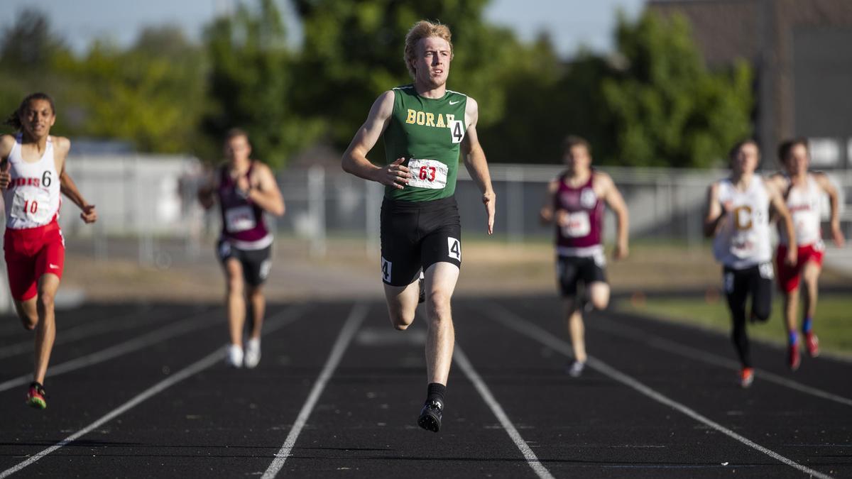 Borah junior Austin Bolt wins the boys 400 meters with ease in 50.72 seconds during the 5A District Three track and field championships Friday, May 10, 2019, at Centennial High in Boise.