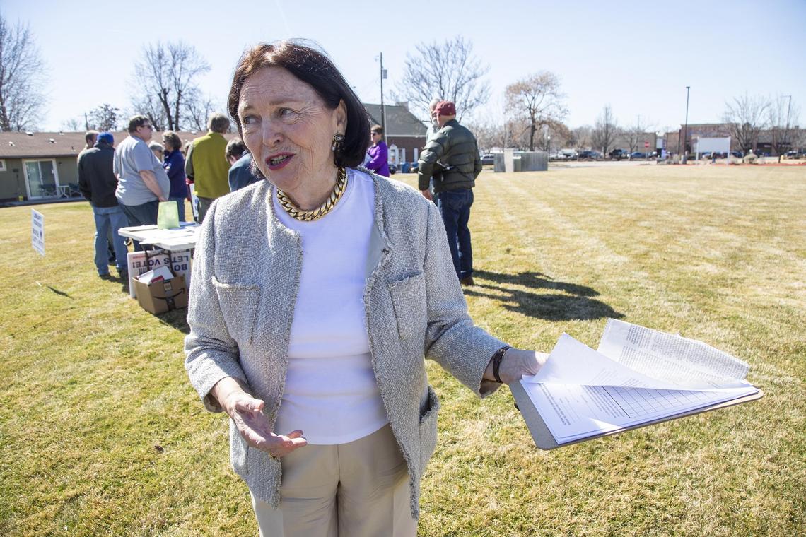 Adelia Simplot and a group of Boise residents want voters to decide on a new library and stadium in Boise. She helped kick off a signature gathering campaign on March 16.