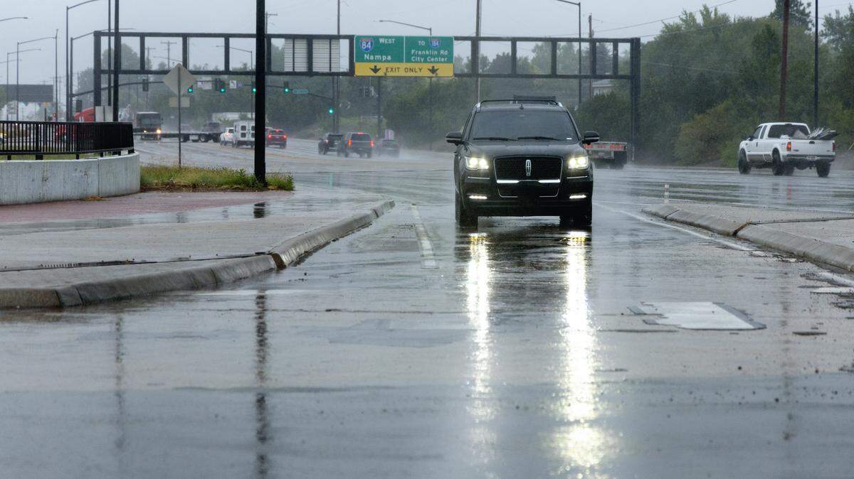 Rain falls in Boise as stormy weather moves through the area, Wednesday, August. 27, 2025. The chance of thunderstorms picks up through next week. 