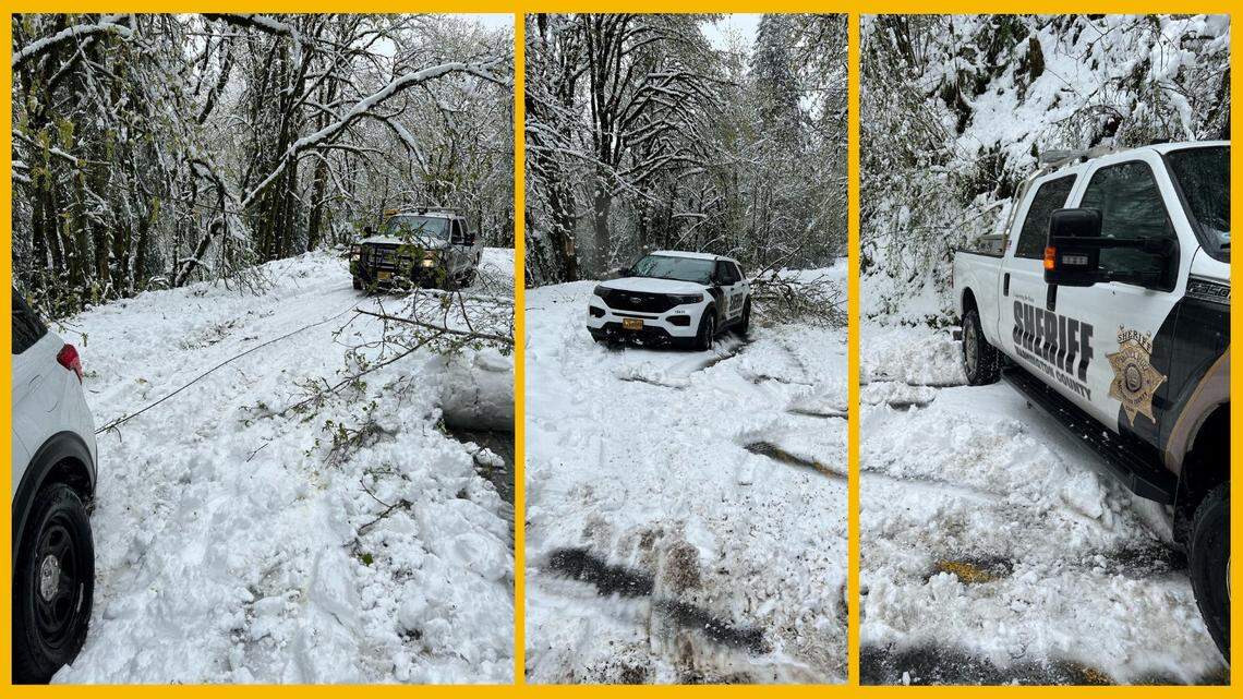 A couple was stranded for 12 hours after sliding off a snowy Oregon road, deputies said.