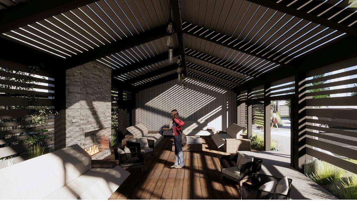 An artist’s rendering of a community building proposed for Phase II of the River Pointe Apartments, west of Glenwood Street and south of the Boise River in Garden City.