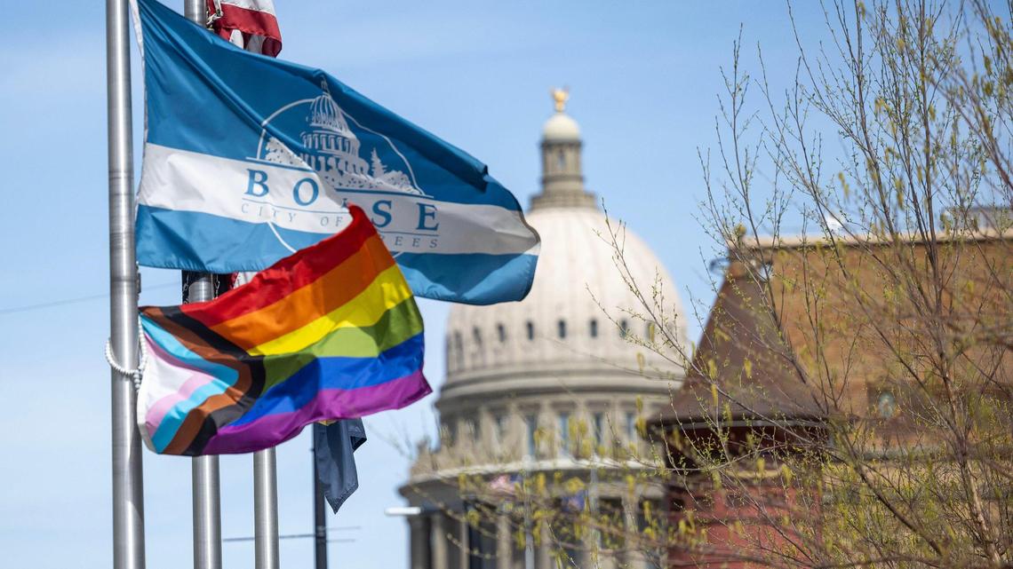 Boise City Hall continues to fly a Pride Flag among its array of flags in downtown Boise, just over a block away from the Idaho State Capitol Building. The Idaho Legislature passed a law this session that bans the flag at government offices.