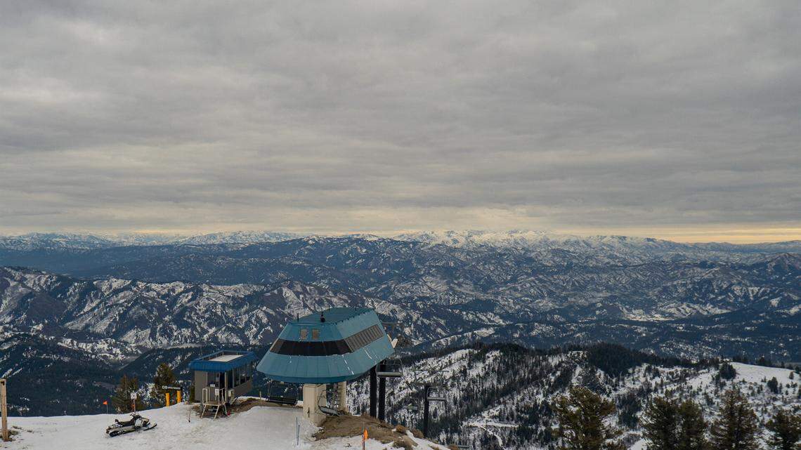 The view from Bogus Basin’s Pine Creek Camera on Friday, Dec. 22, 2023, shows exposed dirt near the ski lift. Bogus and other ski areas are dealing with less snow than usual thanks to warm, dry El Niño conditions.