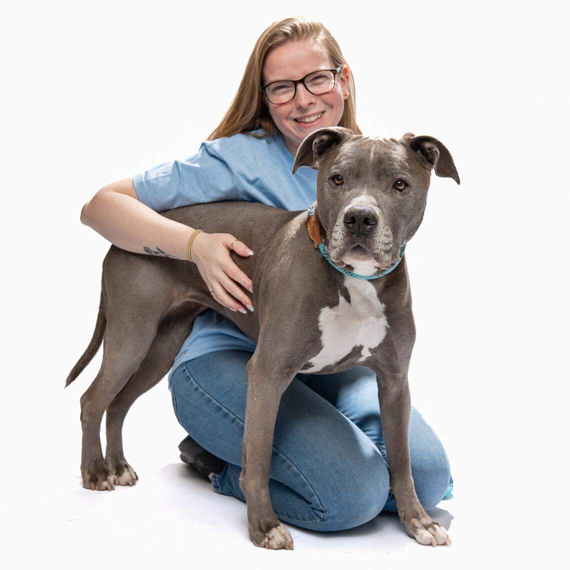 West Valley Humane Society employee Dee Whalen with a West Valley Humane Society dog named Ivy.