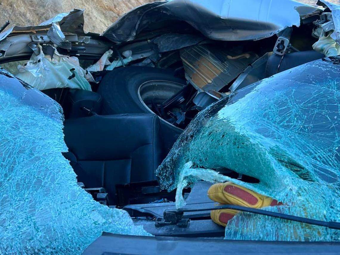 A driver on Interstate 80 near Park City, Utah, narrowly escaped injury or death when a flying semi tire crashed through a windshield, firefighters say.