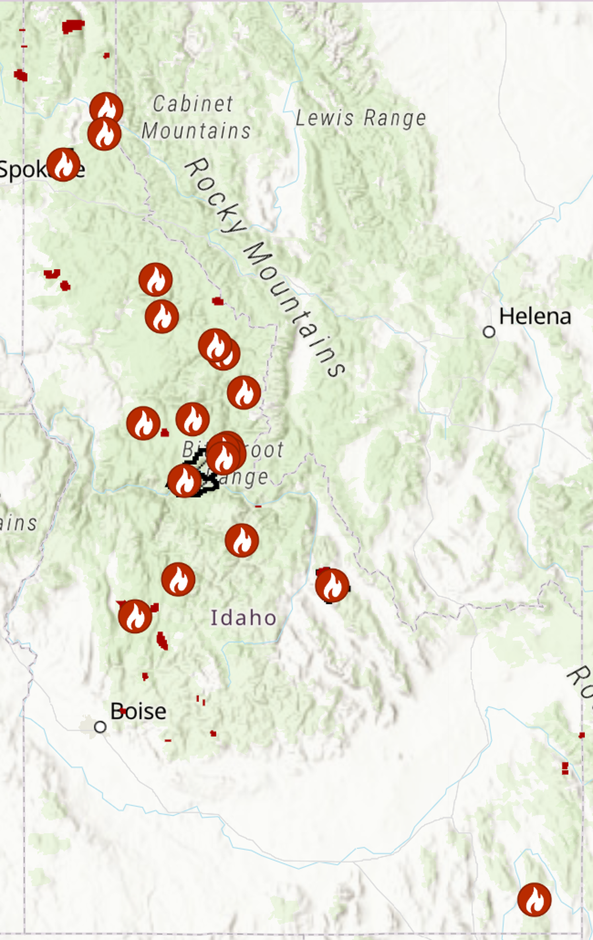 The Idaho Fish and Game wildfire map shows the locations of active fires, information about then, and where now-extinguished fires have burned land this year.