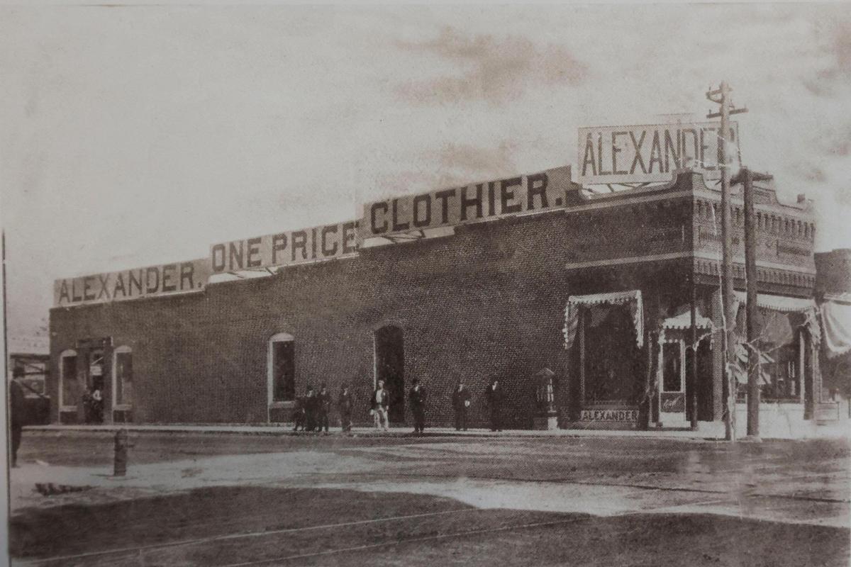 Alexander’s Men’s Store opened in 1891 at 5th and Main streets in Boise. In March 1896, the Idaho Statesman noted “Alexander the Clothier has had several voluminous signs hoisted over his place of business.” The business priced items for buyers to see, novel for the time.