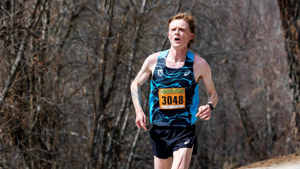 Race to Robie Creek runner Logan Rees makes the final stretch run on mile 13. The 13.1-mile half marathon race takes runners from Fort Boise through Rocky Canyon Road to Robie Creek Park in Boise County. Rees took first place.
