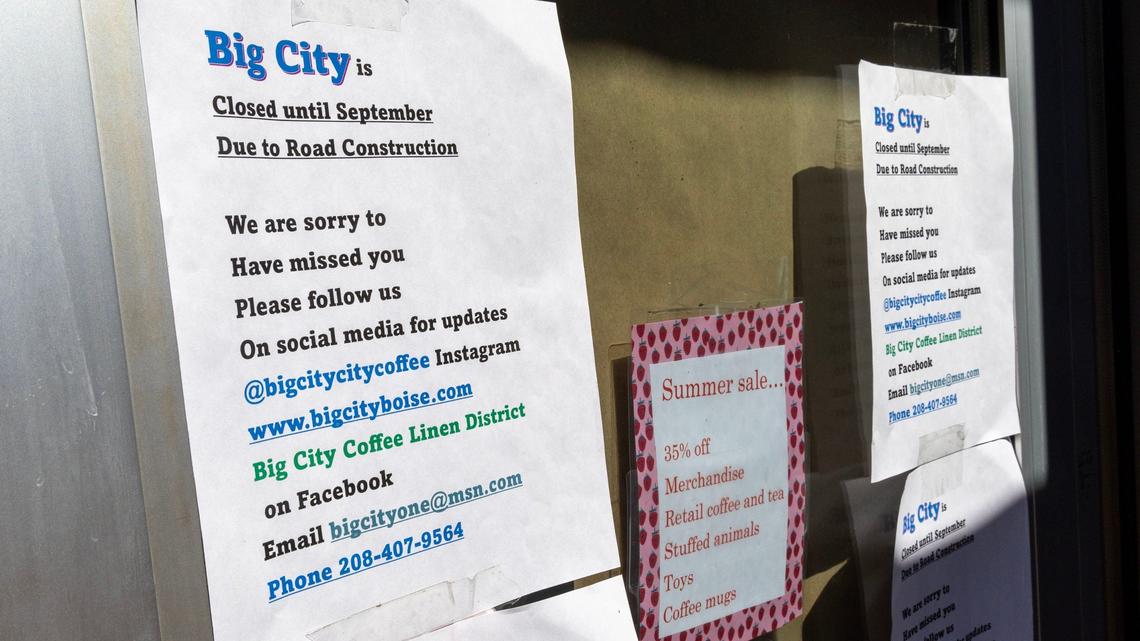 A sign on the front door of Big City Coffee in downtown Boise explains that the popular coffee stop has temporarily closed.