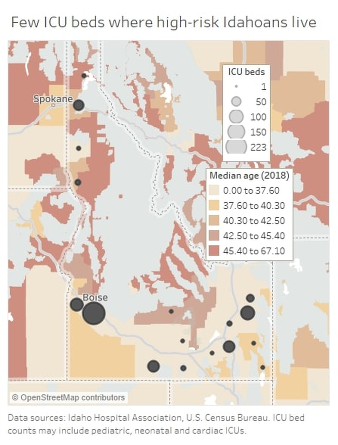 Where are Idaho’s ICU beds? They’re in the state’s population centers, not in the places where Idaho’s higher-risk age groups live.