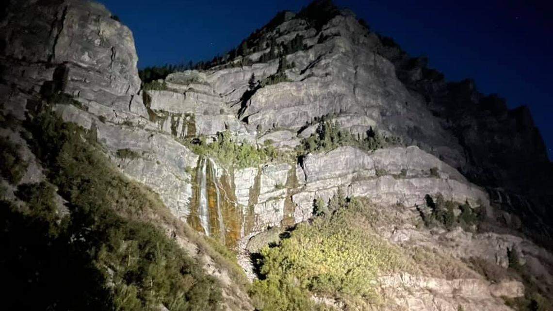 A 19-year-old man plunged 30 feet off Bridal Veil Falls near Orem, Utah, on Aug. 22, 2021, officials said. The 607-foot waterfall is in the southern part of Provo Canyon.