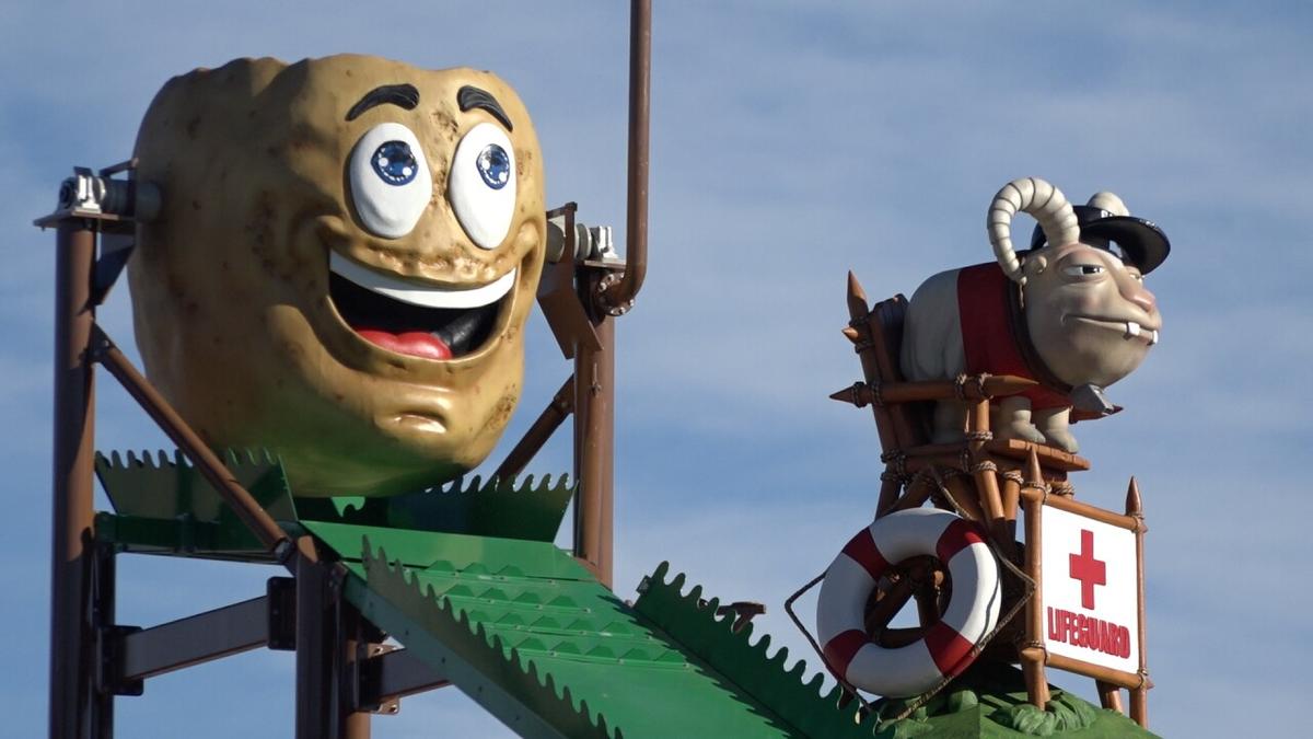The “Tippin’ Tater” was installed Saturday, Dec. 3, at Roaring Springs Waterpark, which calls it “the world’s first and only potato tipping bucket.” It weighs 1,500 pounds and will splash 650 gallons of water onto people below starting next summer, Roaring Springs said. 