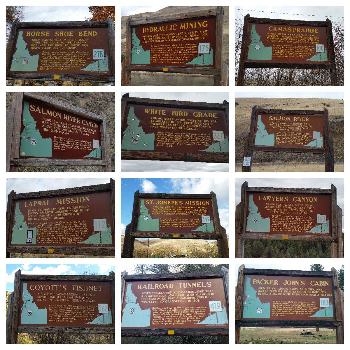 A sampling of the historical markers you can see on a drive between Boise and Lewiston.