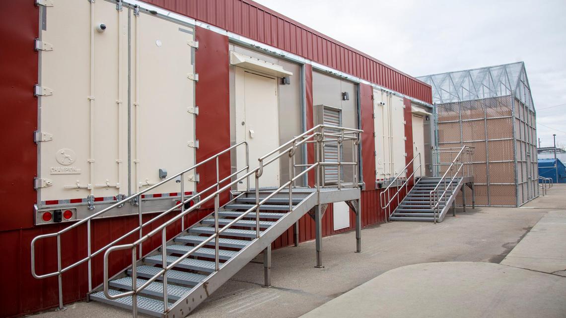 In a parking lot next to the Canyon County jail, 28 trailer beds were welded together to create a secure building that will house up to 122 female inmates. It’s a temporary, five- to seven-year solution to jail overcrowding.