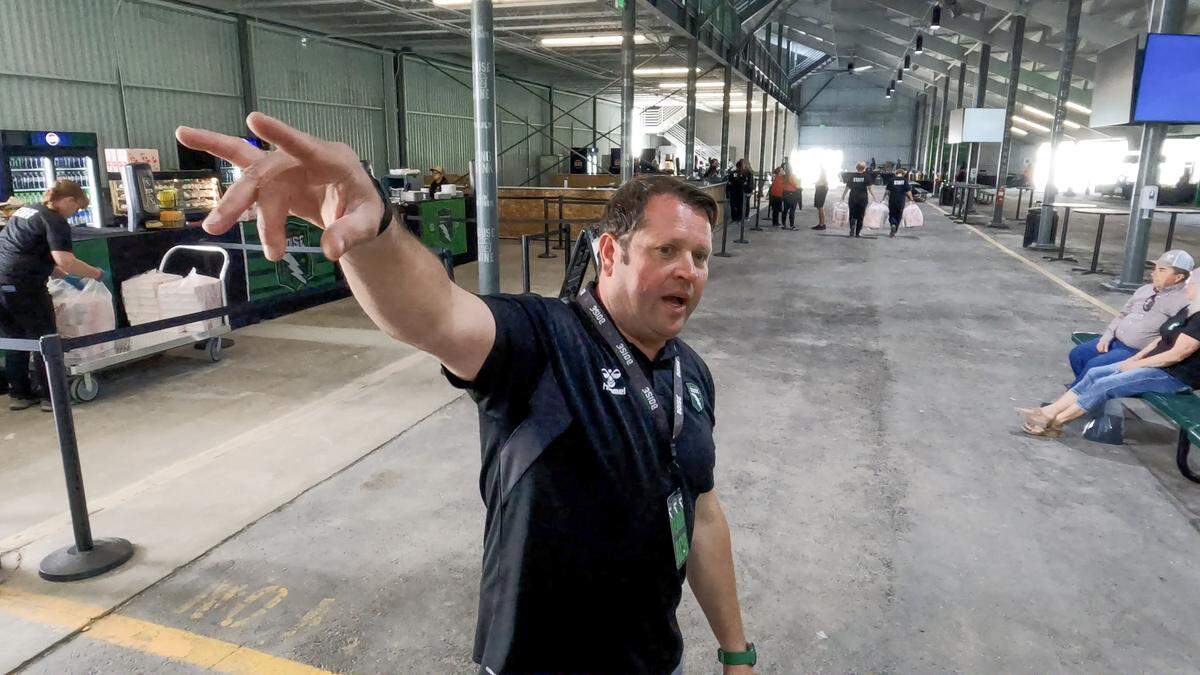 Athletic Club Boise CEO and Co-founder Brad Stith conducts a media tour highlighting the facilities at the remodeled stadium and pitch at Expo Idaho in Garden City, Saturday, March 28, 2026.