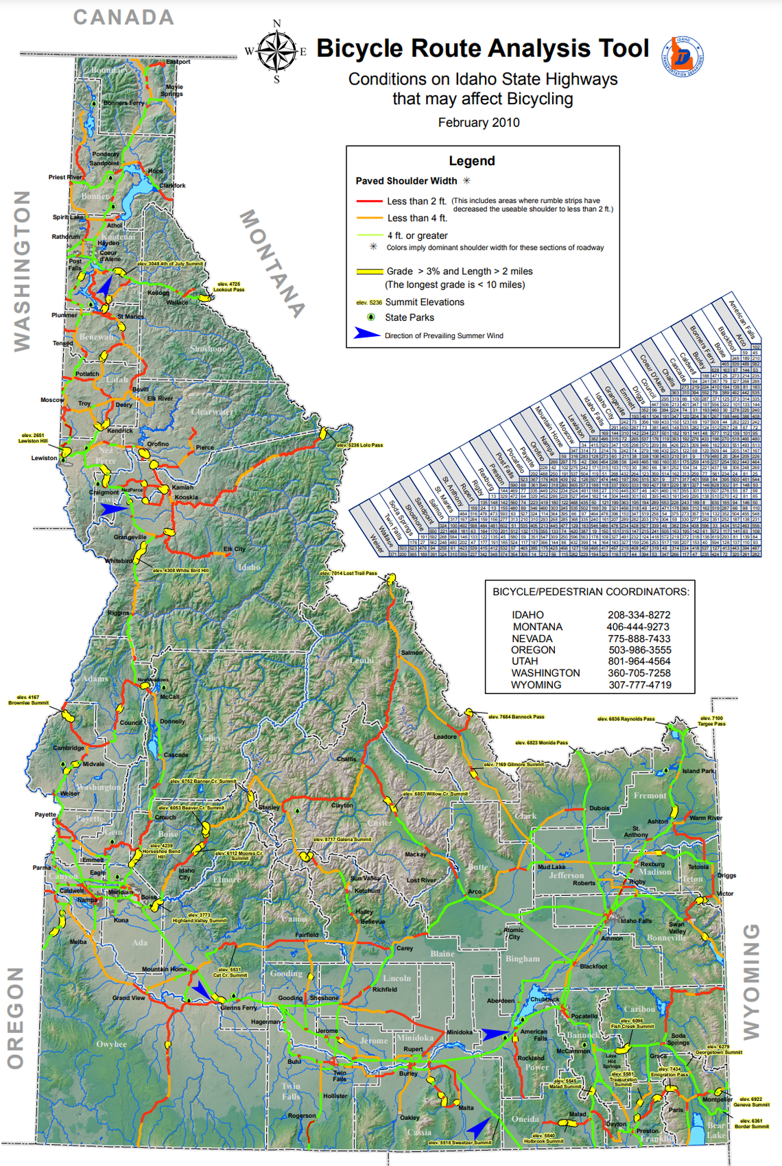 The Idaho Transportation Department records the conditions of hard shoulders on Idaho highways for bicyclists.