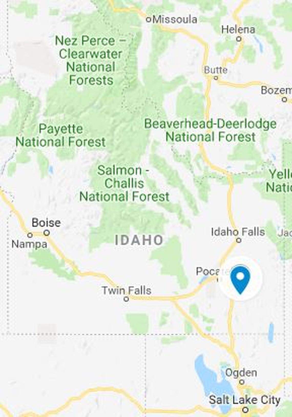 Lava Hot Springs (blue peg) is 35 miles southeast of Pocatello and 150 miles north of Salt Lake City.