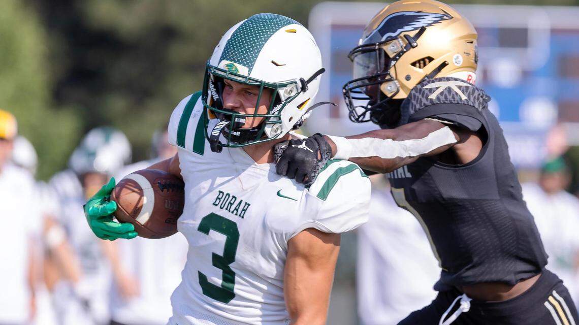Borah senior wide receiver Tanner Sittser break free for a first down against Capital on Aug. 18. On Friday, the Lions host Mountain View, a team they have not beaten since 2012.