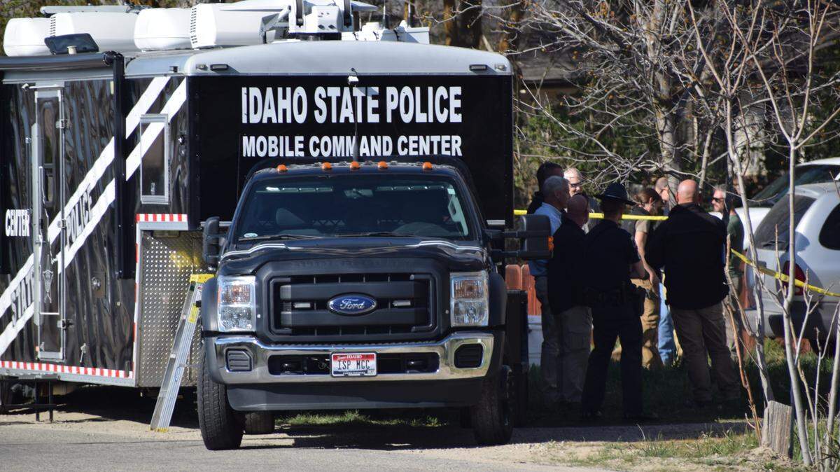 Idaho State Police outside Connie Smith’s residence on Airport Road in Emmett, on April 15.