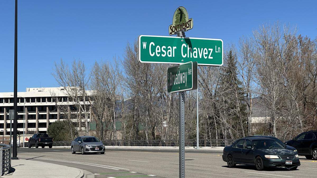 Cars drive past the intersection of Broadway Avenue and Cesar Chavez Lane next to the Boise State University campus. A shocking new report from the New York Times documents that Chavez, the celebrated champion of farmworker rights and the United Farm Workers co-founder, had used women and girls for sexual gratification.
