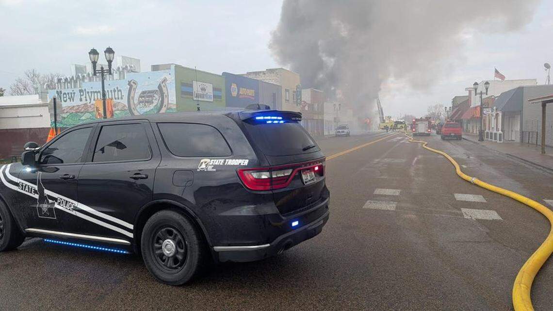 Idaho State Police posted a photo of downtown New Plymouth covered in smoke.