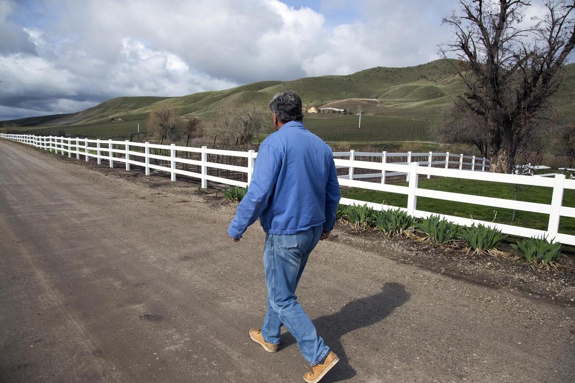 Gary Cunningham walks along Pearl Road where he and his wife, Martha, started 3 Horse Ranch Vineyards in 2002. More changes are coming to the area with the addition of the Eagle Wine Co. to operate a new grape-crushing plant, a reception building with expanded space for wine tasting, and an amphitheater for events.