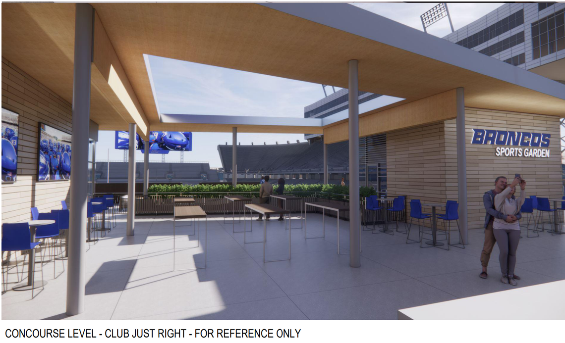 A rendering of the sports garden proposed as part of Boise State’s North End Zone Project.