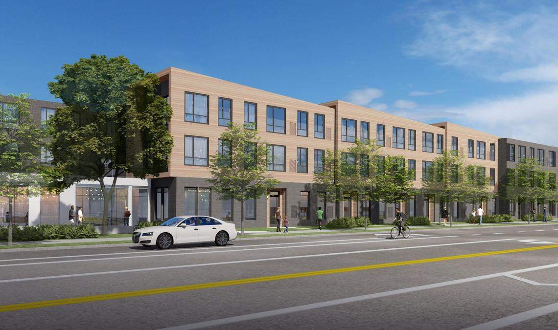 This arechitect’s rendering of The Verve apartments at 2001 W. Boise Ave. This view looks west along Boise Avenue. The Verve is on track to have 175 units and 550 beds.