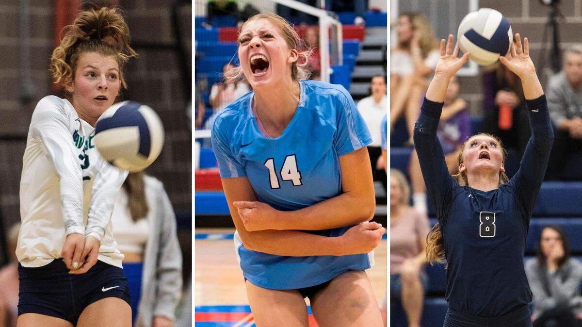 From left to right, Mountain View’s Sierra Grizzle, Skyview’s Eden Bower and Skyview’s Alex Bower were all elected the 5A Southern Idaho all-conference team by the league’s coaches.