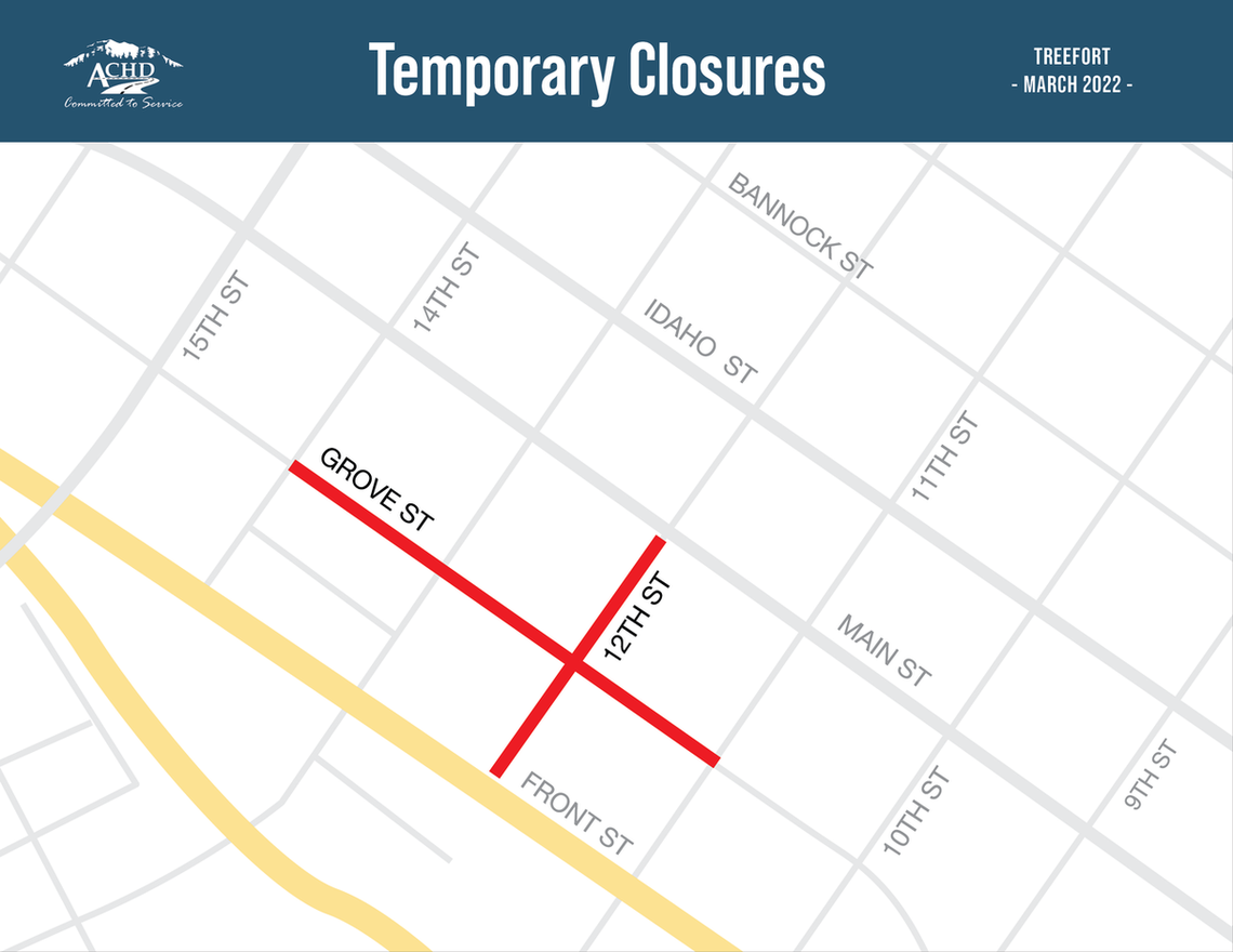 Grove Street will be closed from 11th to 14th Streets, and 12th Street will be closed from Main to Front Streets