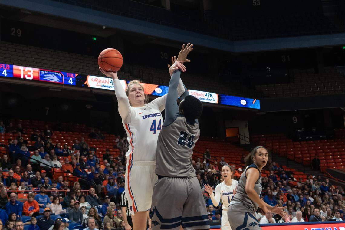 Mallory McGwire had 14 points and 10 rebounds in Boise State’s 54-40 win over Nevada on Saturday at ExtraMile Arena.