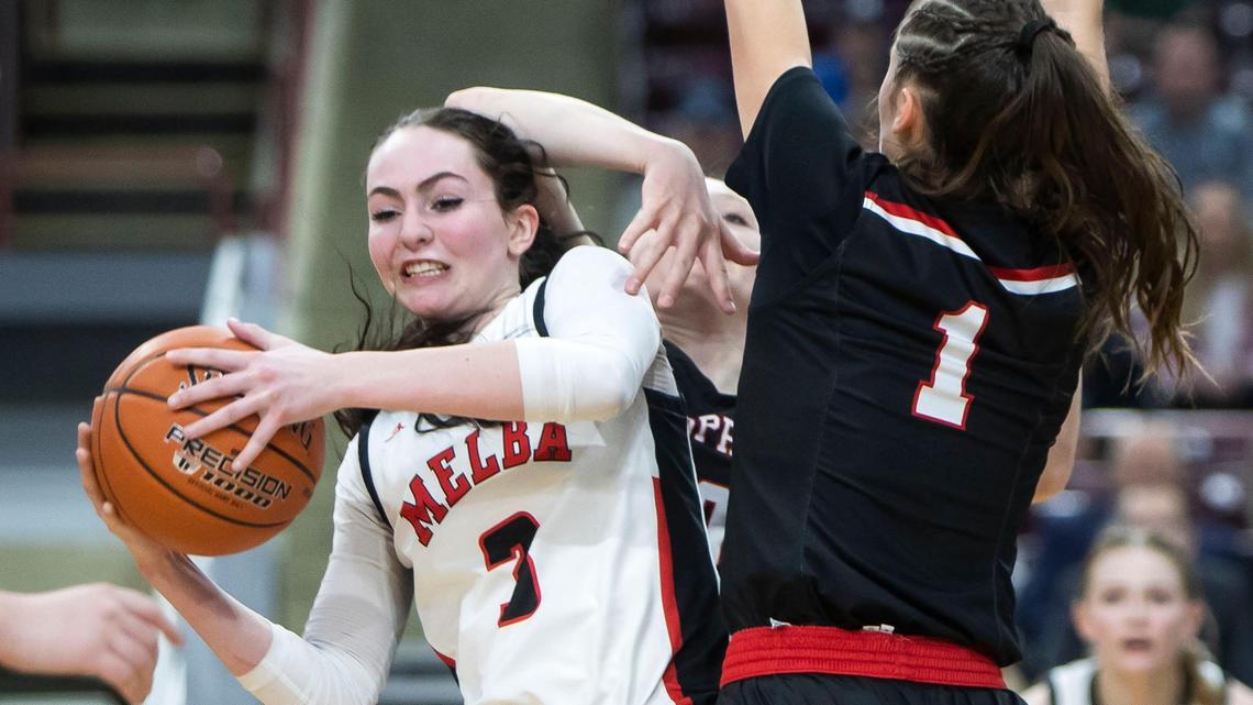 Melba forward Kendall Clark, left, was voted the 2A Western Idaho Conference Player of the Year by the league’s coaches.