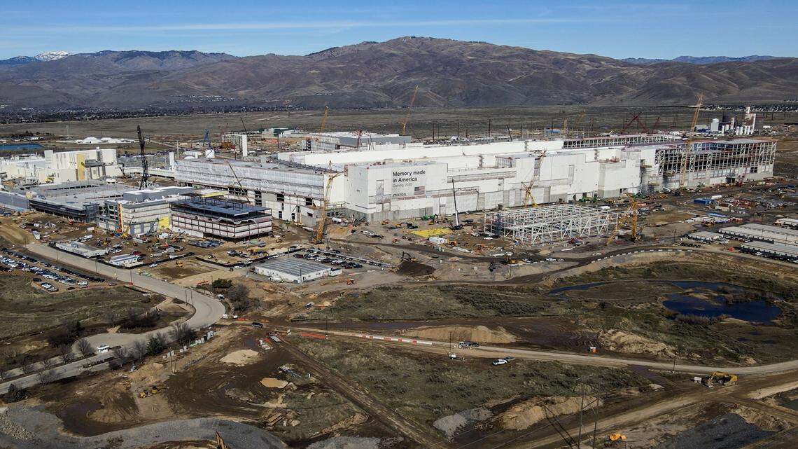 Construction of a new $15 billion fab plant at Micron progresses in East Boise, Thursday, Feb. 26, 2026.