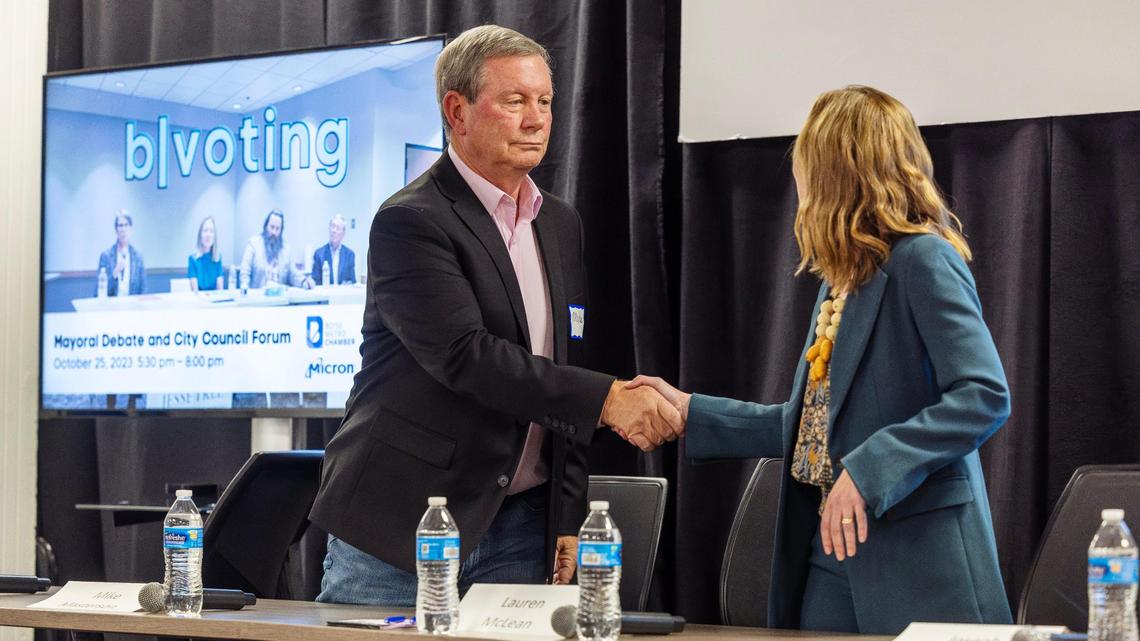 Masterson and McLean at the start of Wednesday’s debate.